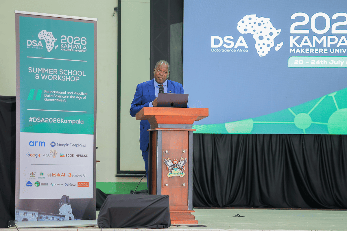Prof. Tonny Oyana addressing the congregation. 14th Data Science Africa (DSA), Theme: "Foundational and Practical Data Science in the Age of Generative AI”, 20th - 24th July, 2026, Makerere University, Kampala Uganda, East Africa and Online.