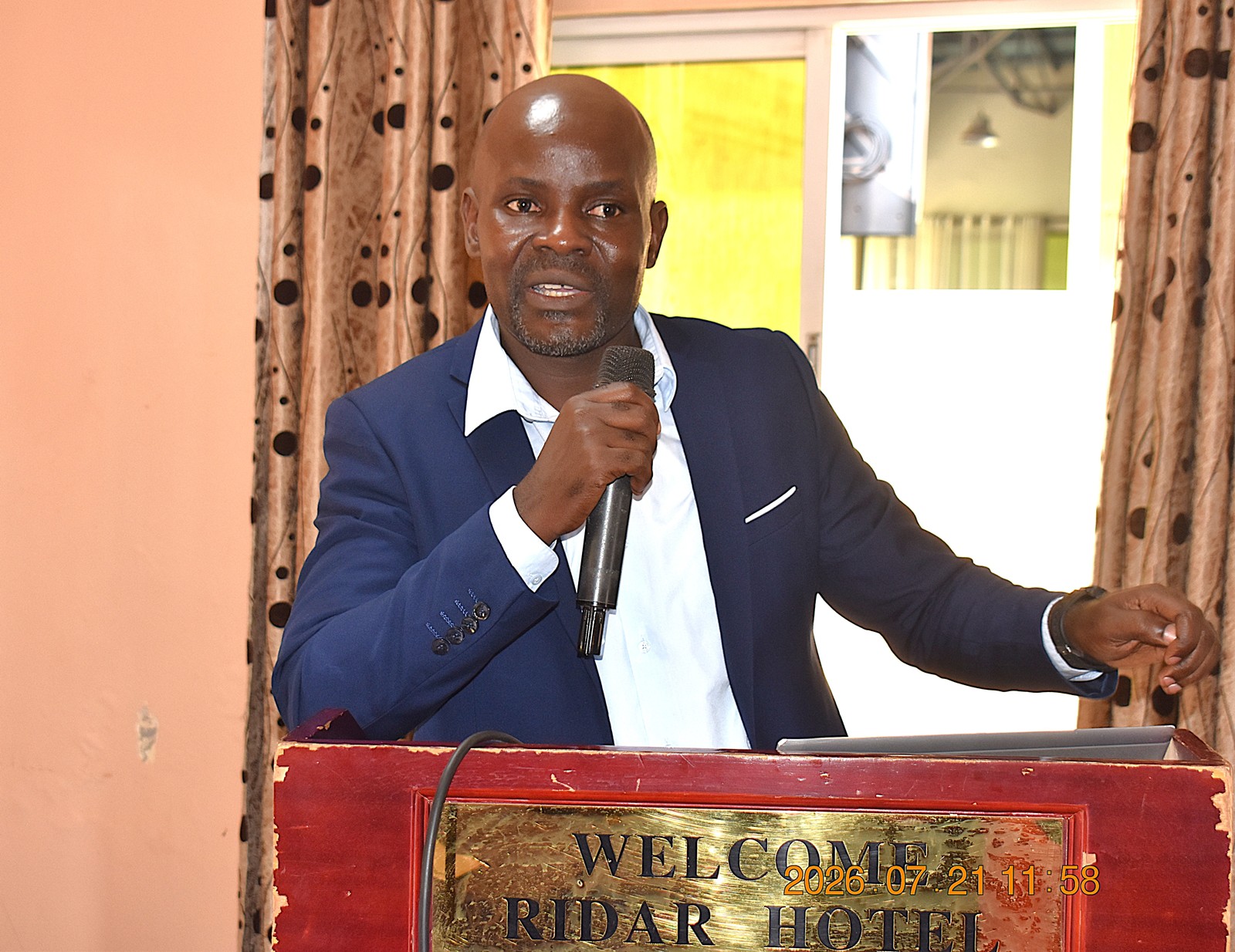 Mr. Maurice Ssebisubi presents the findings and recommendations from the Diagnostic Assessment of the BSc and MSc Fisheries and Aquaculture programmes. College of Natural Sciences (CoNAS), Makerere University, capacity-building training for academic and technical staff to deepen their understanding of CBET principles and equip them with the skills required to design, deliver, and assess competency-based curricula, conducted with support from the Strengthening Commercial Aquaculture (SCA) Programme, funded by the Embassy of the Kingdom of the Netherlands in Kampala (EKN) and implemented by the COFAD Consortium (COFAD–ThinkAqua–WUR), 21-23 July 2026, Ridar Hotel, Seeta, Mukono, Uganda, East Africa.