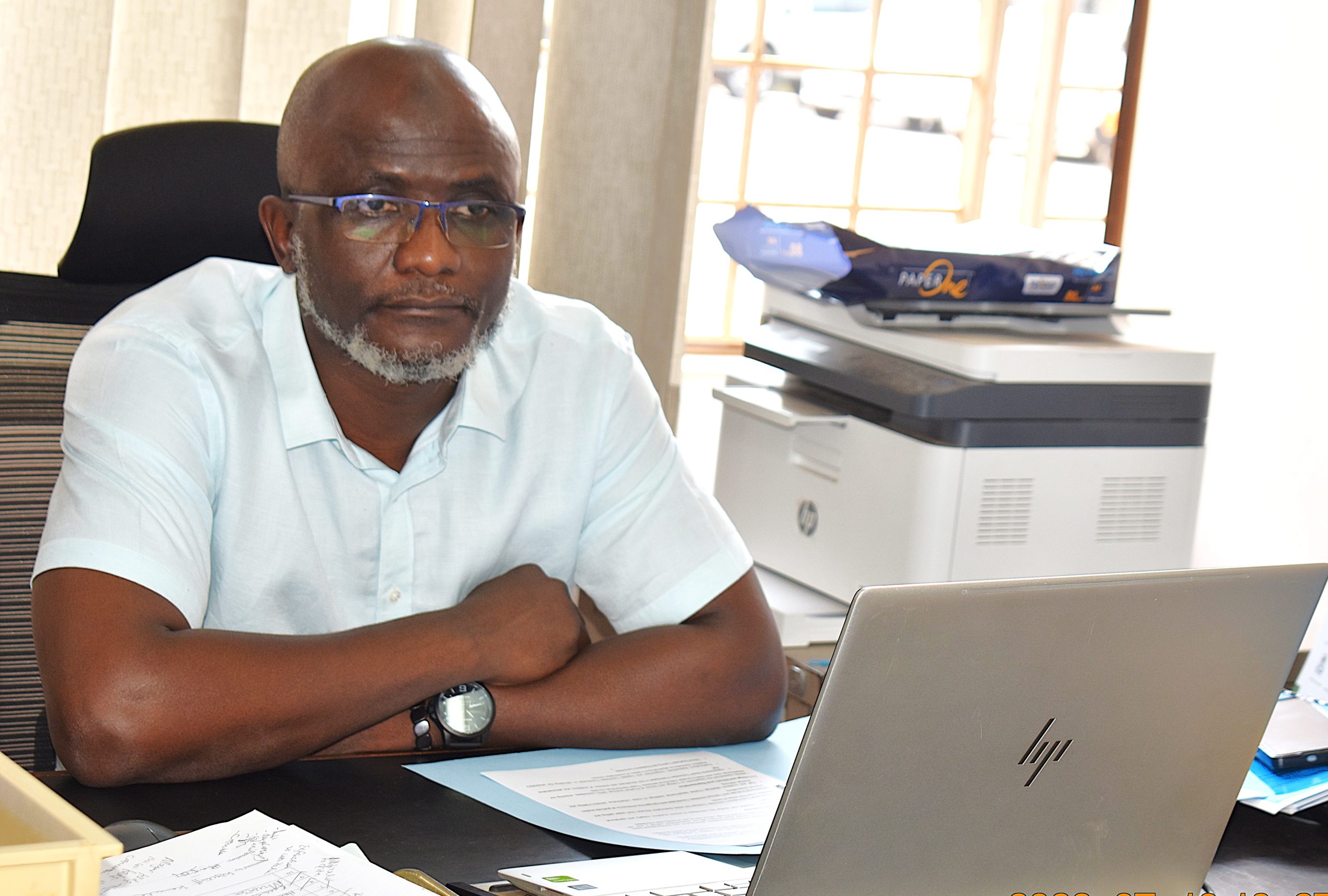 The outgoing Head, Dr Arthur Batte presenting his report during the handover ceremony. Handover from Dr Arthur Batte to Dr John Mary Kiberu, appointed Acting Head of the Department of Geology and Petroleum Studies effective 1st July 2026, presided over by the Dean of the School of Physical Sciences, Prof. David Ssevviiri on 10th July 2026, College of Natural Sciences (CoNAS), Makerere University, Kampala Uganda, East Africa.