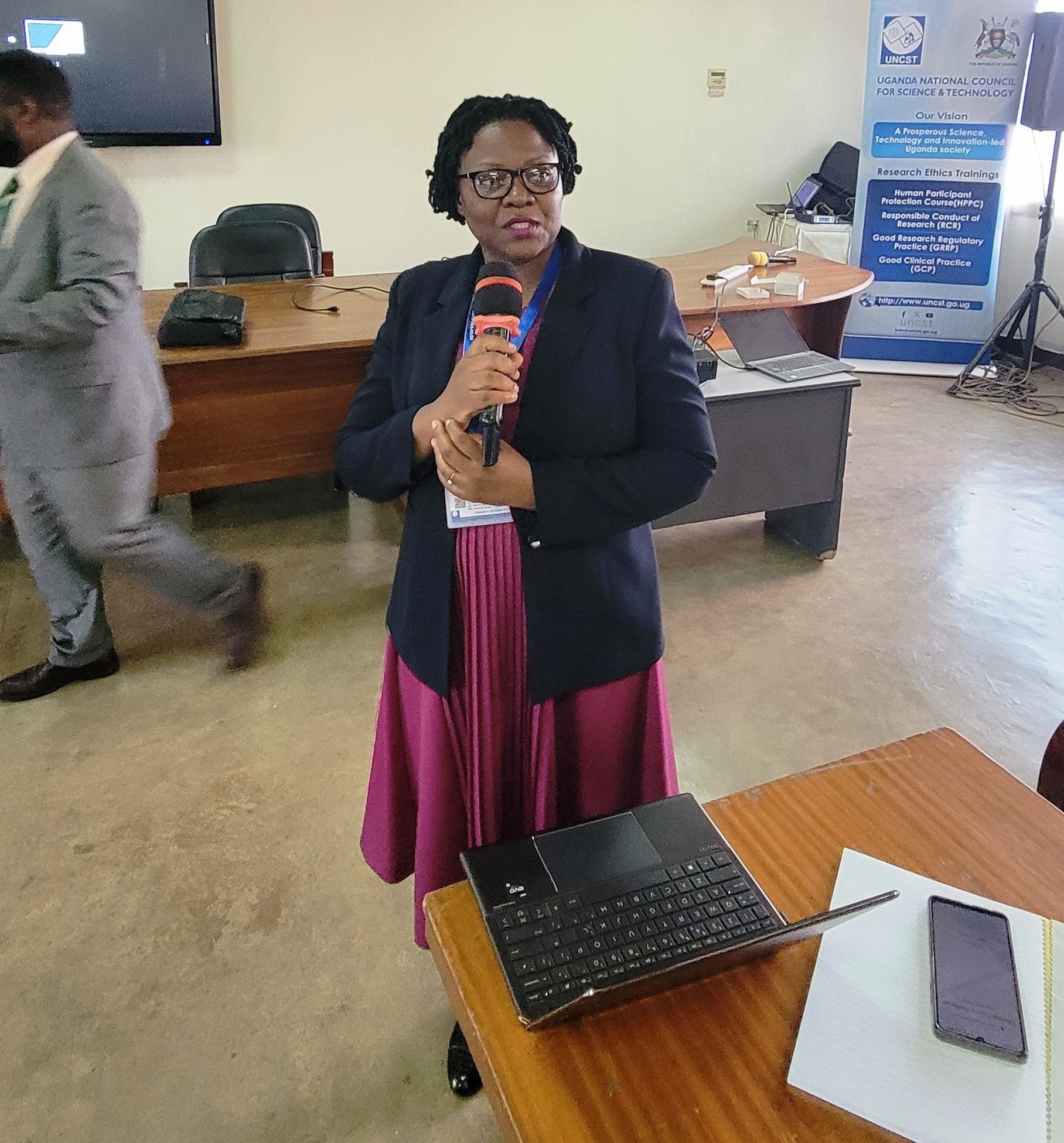 Dr. Hellen Opolot. Day one of the three-day Good Research Regulatory Practice (GRRP) Course for members of Research Ethics Committees (RECs) from Makerere University and other institutions organized by the Directorate of Research, Innovations and Partnerships (DRIP) at Makerere University in partnership with the Uganda National Council for Science and Technology (UNCST), 22nd July 2026, Senate Building, Kampala Uganda, East Africa.