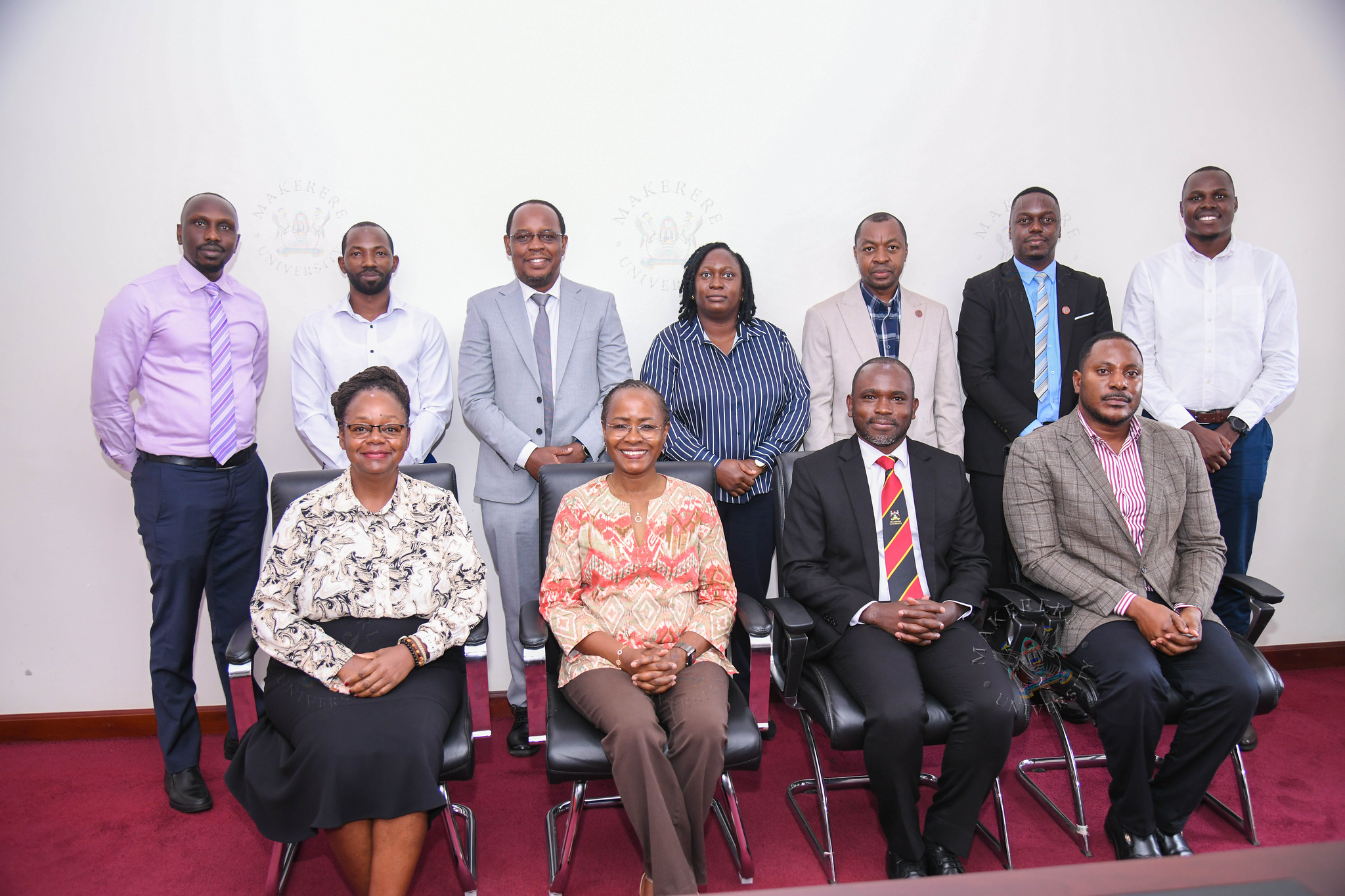 Seated L-R: Prof. Dorothy Okello, Prof. Sarah Ssali, Mr. Nicholas Mbonimpa and Mr. Samuel Mugabi during the 24th June 2026 meeting. The Deputy Vice Chancellor in charge of Academic Affairs (DVCAA) Prof. Sarah Ssali's meeting with Research and Education Network for Uganda (RENU)’s Leadership on 24th June 2026, Main Building, Makerere University, Kampala Uganda, East Africa.