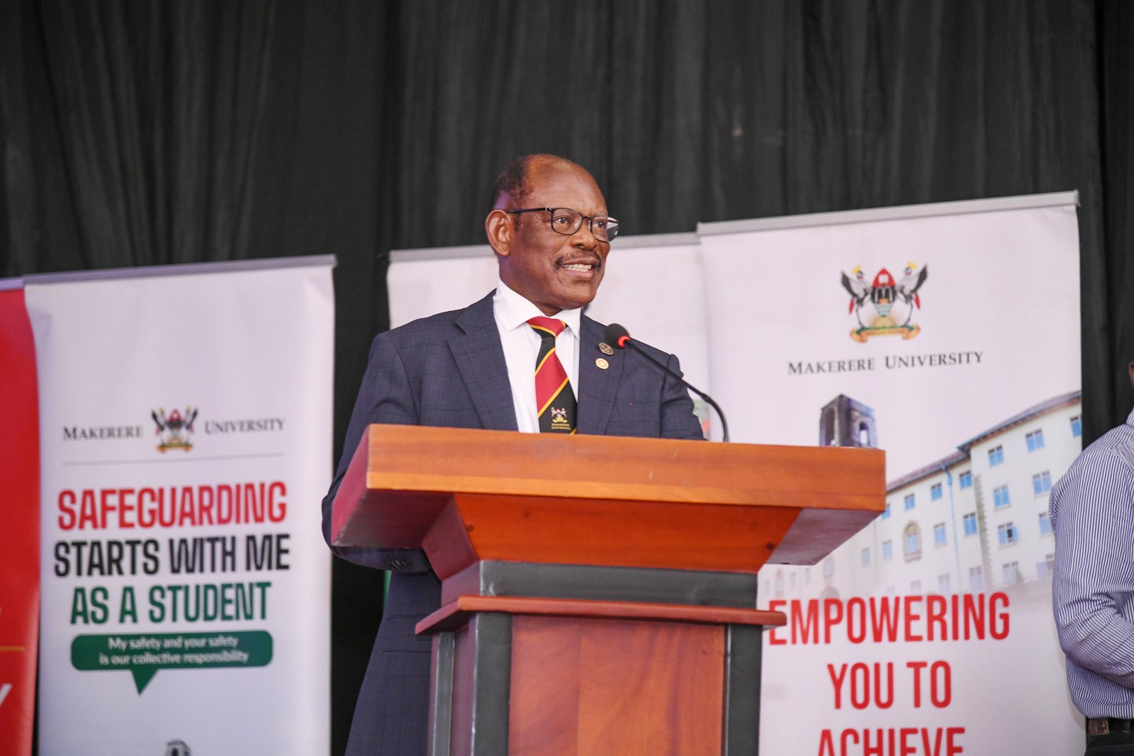 Prof. Barnabas Nawangwe reacts during his presentation. Hon. Eng. Jonard Asiimwe Akiiki, Minister of Science, Technology and Innovation in the Office of the President, two-day Ministerial Maiden Visit to Makerere University, 21st-22nd July 2026, Kampala Uganda, East Africa.