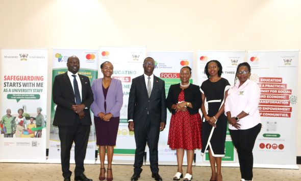 Mr. Aggrey Kibenge, Prof. Sarah Ssali, Ms. Maria Mugerwa, pose in a photo with the Program Directors of the Mastercard Foundation Initiatives at Makerere. Makerere University convened the 2nd Partnership Development Breakfast for Mastercard Foundation-supported initiatives, 9th July 2026, Mestil Hotel Kampala, Uganda, East Africa.