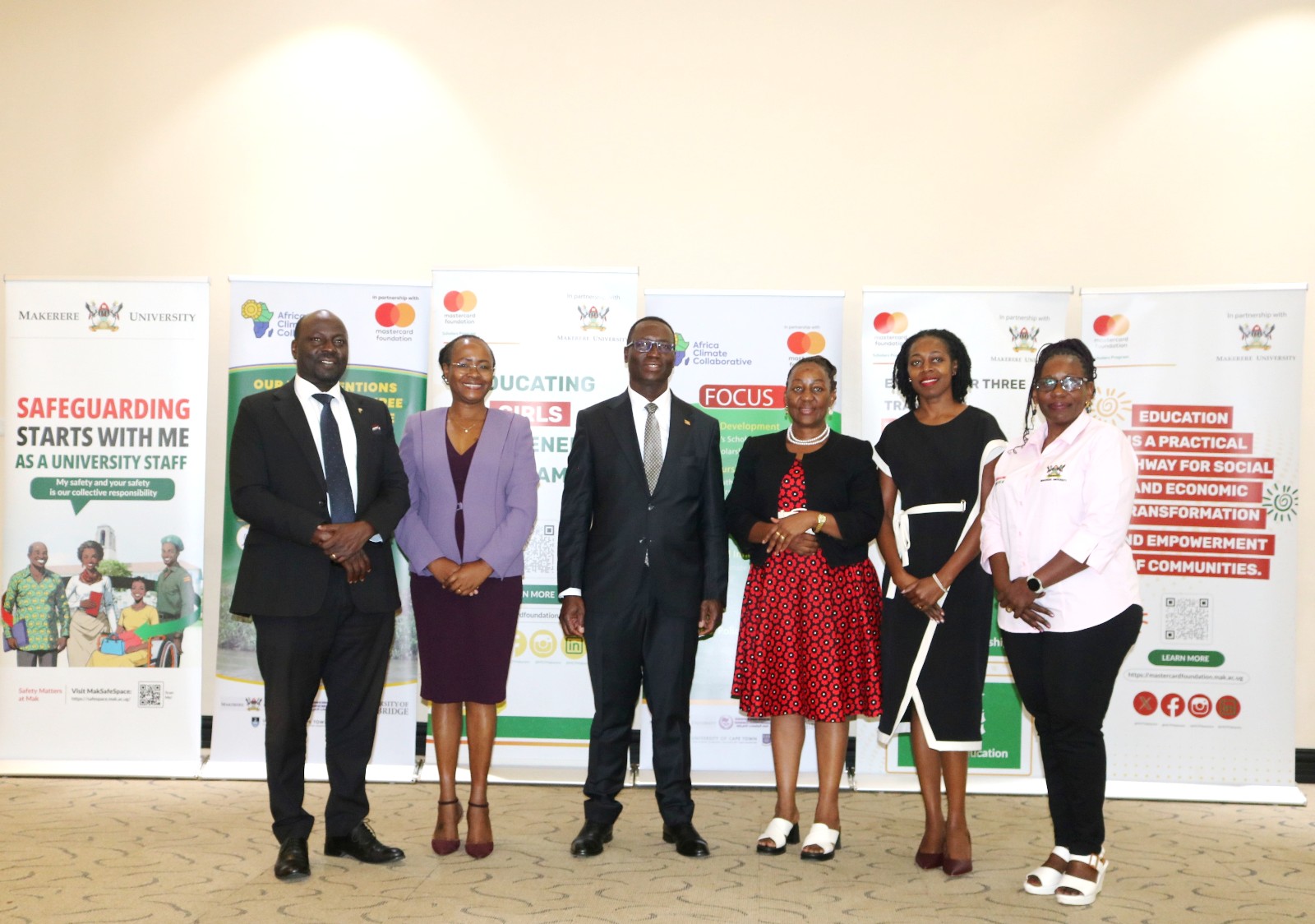 Mr. Aggrey Kibenge, Prof. Sarah Ssali, Ms. Maria Mugerwa, pose in a photo with the Program Directors of the Mastercard Foundation Initiatives at Makerere. Makerere University convened the 2nd Partnership Development Breakfast for Mastercard Foundation-supported initiatives, 9th July 2026, Mestil Hotel Kampala, Uganda, East Africa.