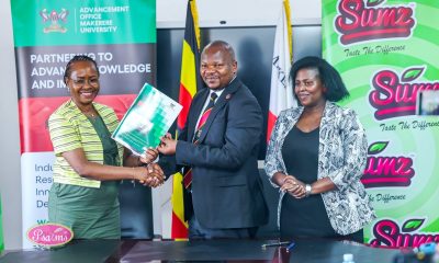From the Left: Prof. Sarah Ssali, Dr. Denis Ngabirano and Ms. Maureen Ngabirano after the MOU signing. DVCAA Professor Sarah Ssali signs Memorandum of Understanding (MoU) with Psalms Food Industries Ltd, marking the beginning of a strategic partnership aimed at strengthening collaboration between academia and industry through research, innovation, entrepreneurship and experiential learning, 21st July 2026, Main Building, Makerere University, Kampala Uganda, East Africa.
