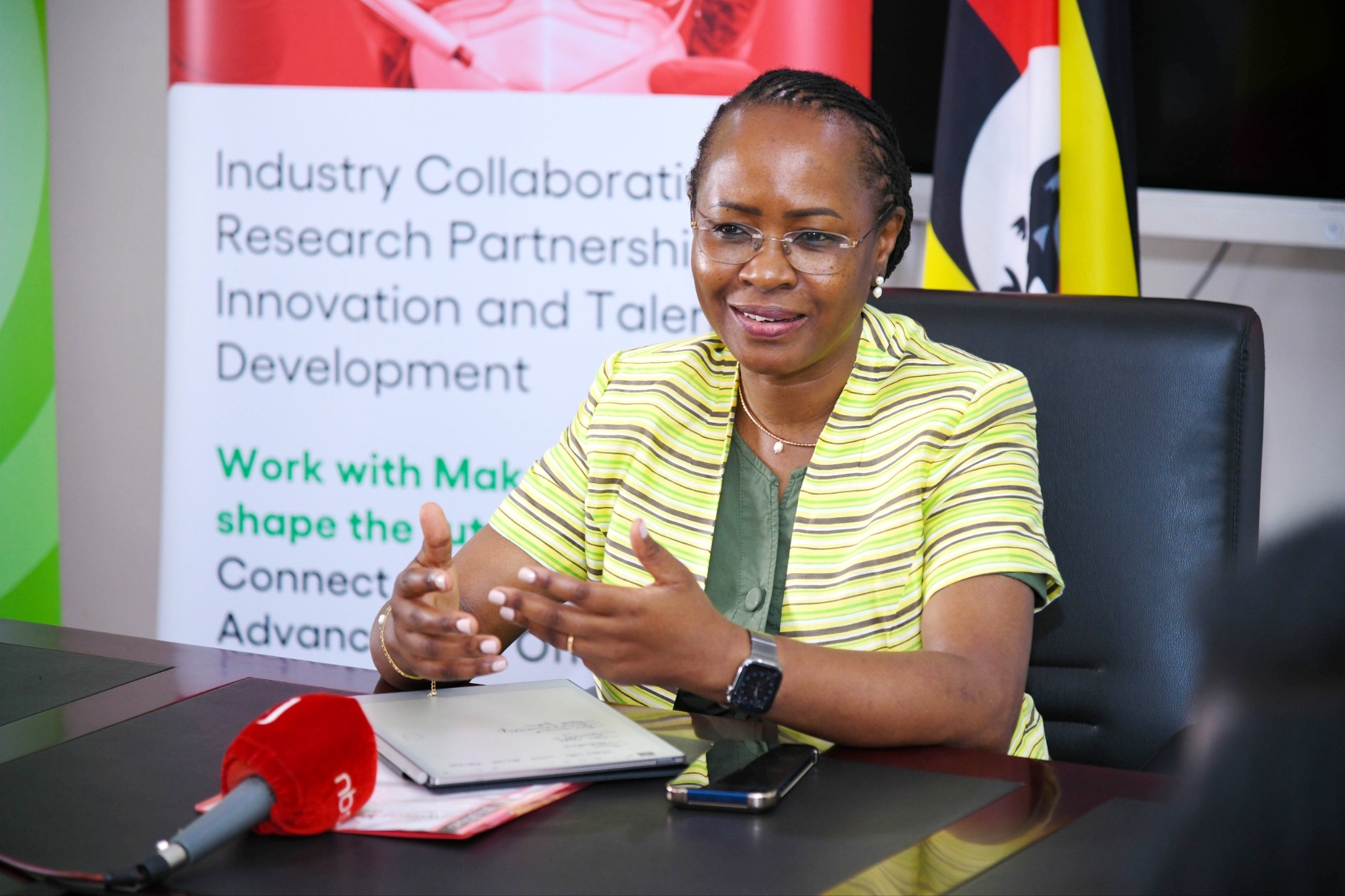 Prof. Sarah Ssali giving her welcome remarks during the ceremony. DVCAA Professor Sarah Ssali signs Memorandum of Understanding (MoU) with Psalms Food Industries Ltd, marking the beginning of a strategic partnership aimed at strengthening collaboration between academia and industry through research, innovation, entrepreneurship and experiential learning, 21st July 2026, Main Building, Makerere University, Kampala Uganda, East Africa.