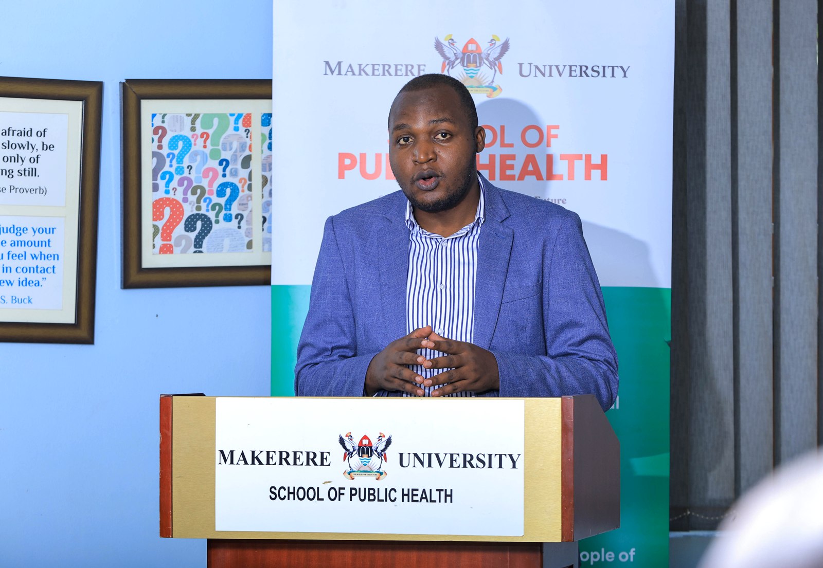 Mr. Douglas Bulafu, Principal Investigator, speaks during the launch of the MakSPH study on possible lead exposure from domestic cookware in Kampala, highlighting the need for evidence to guide safer cookware use, standards and market oversight. Makerere University School of Public Health (MakSPH) launch of year-long study, titled “Assessment of Lead Contamination in Domestic Cookware, Supply Chains, and Exposure Pathways in Informal Settlements of Kampala,” 11th June 2026, ResilientAfrica Network (RAN), Kololo MakSPH Annex, Kampala Uganda, East Africa.