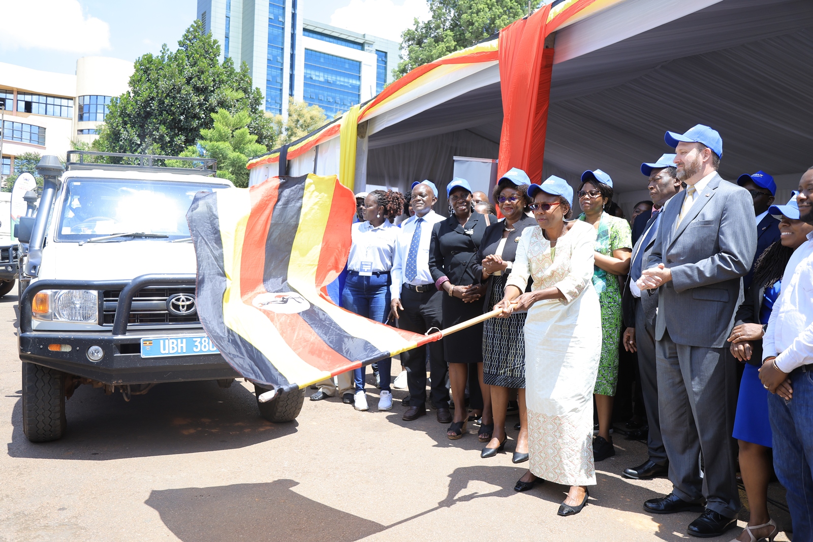 Then Minister of Health Dr. Jane Ruth Aceng flags off UPHIA 2025 field teams in Kampala on 29 May 2025. The Ministry of Health-led survey is implemented with technical support from MakSPH and partners. Makerere University School of Public Health (MakSPH) reflection on long and productive partnership with the people and Government of the United States, spanning more than 35 years. Kampala Uganda, East Africa.