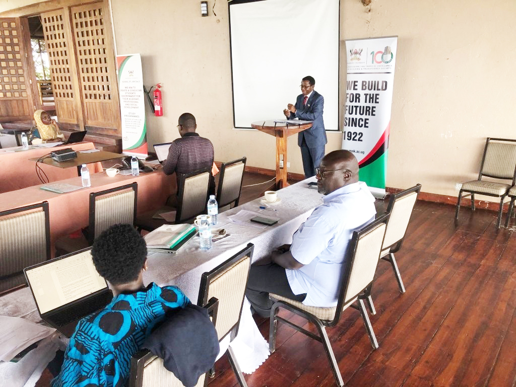 Prof. Buyinza Mukadasi, Academic Registrar, Makerere University giving his presentation at the workshop. Makerere University School of Law capacity-building workshop to strengthen lecturers’ skills in delivering practical legal education, June 19th, 2026, Kalanoga Resort Beach, Uganda, East Africa.