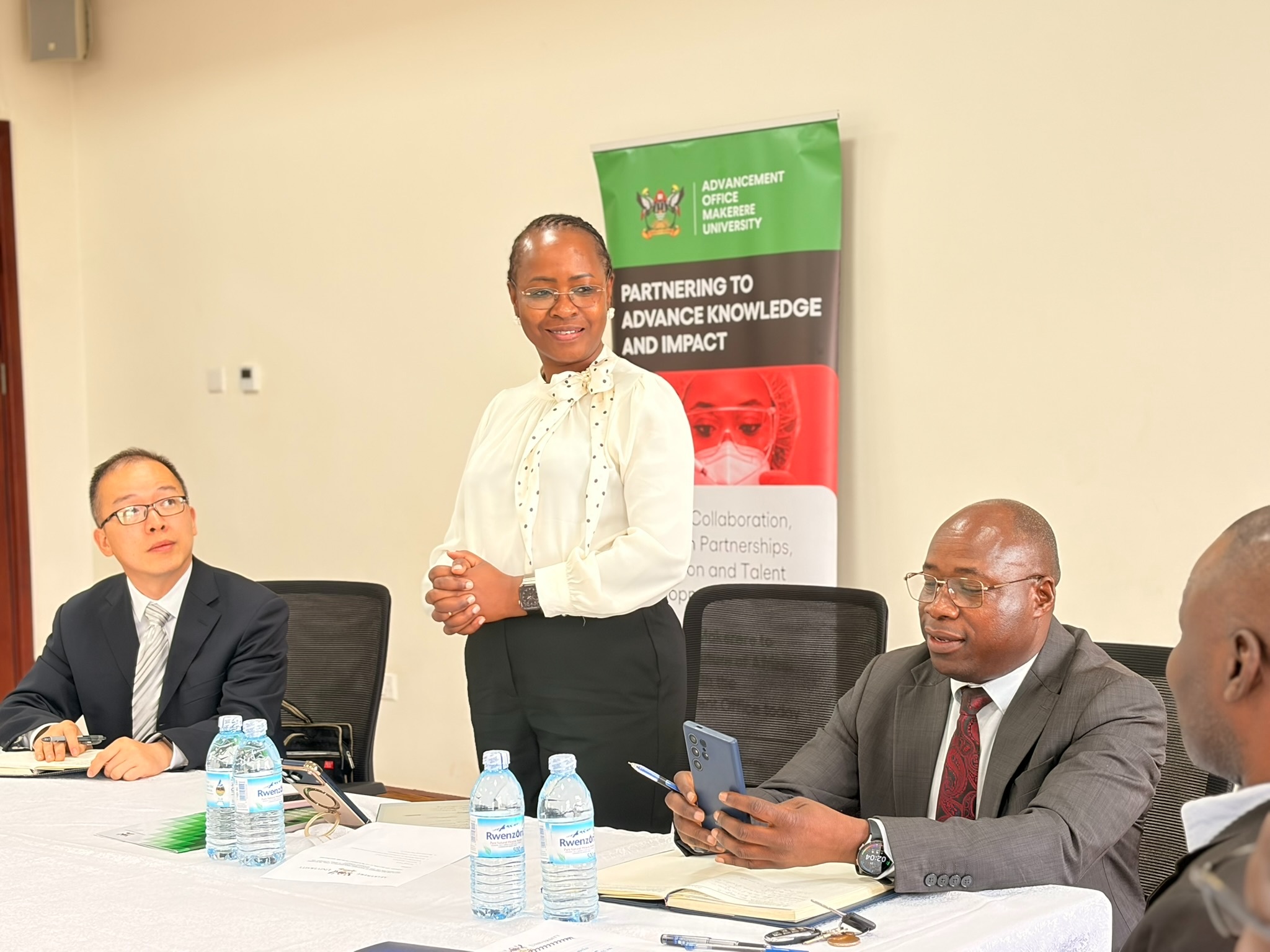 Prof. Sarah Ssali addressing the delegates during the meeting. DVCAA Professor Sarah Ssali receives delegation from Southwest Minzu University, China, led by the Vice President, Professor Yang Sheng-Tao, for a high-level meeting focused on academic collaboration and joint capacity development in animal husbandry and veterinary medicine, 23rd July 2026, Main Building, Makerere University, Kampala Uganda, East Africa.