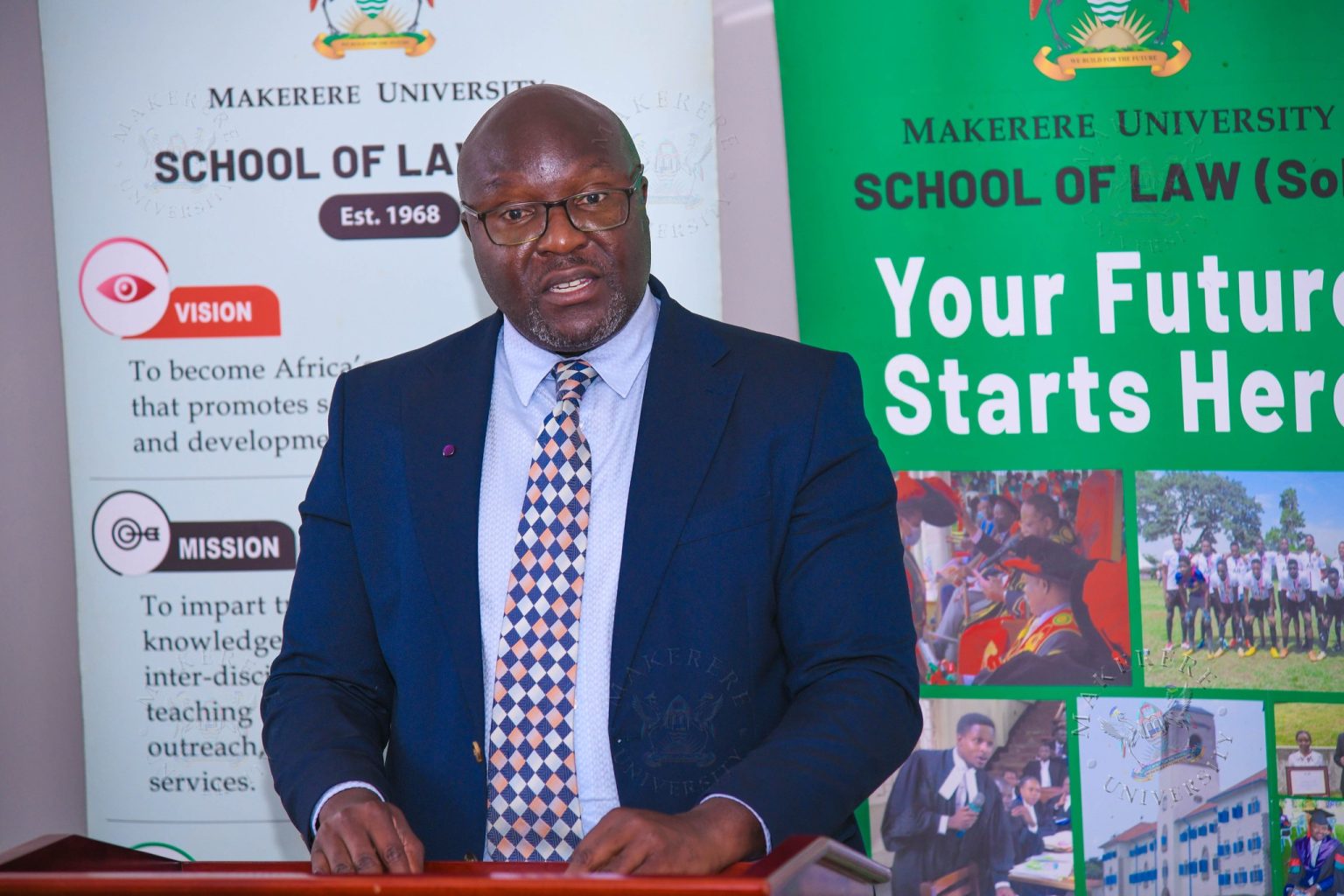 Prof. Ronald Naluwairo, Dean, School of Law giving his welcome remarks. The Vice Chancellor, Prof. Barnabas Nawangwe and Management's engagement with the School of Law (SoL) Leadership and Staff, 23rd June 2026, Makerere University, Kampala Uganda, East Africa.
