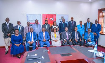Makerere Vice Chancellor Prof. Barnabas Nawangwe (right) with MUST Vice Chancellor Prof. Pauline Byakika-Kibwika (left) with the members during a benchmarking visit.