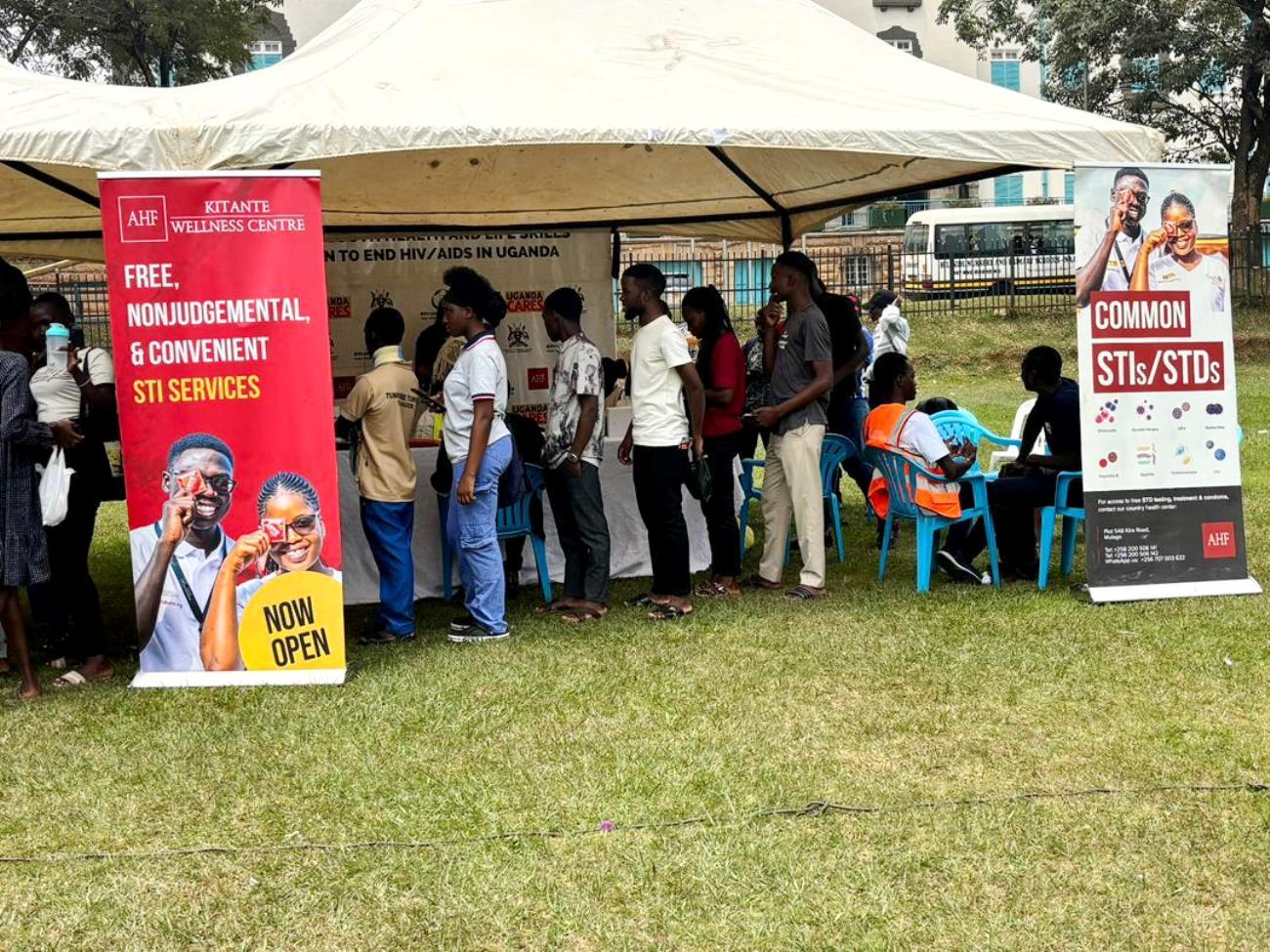 Participants visit the STI Screening Tent during the Annual Medical Camp in 2025. The 91st Guild Ministry of Health Annual Makerere Guild Medical Camp, 3rd and 4th October 2025, Freedom Square, Makerere University, Kampala Uganda, East Africa.