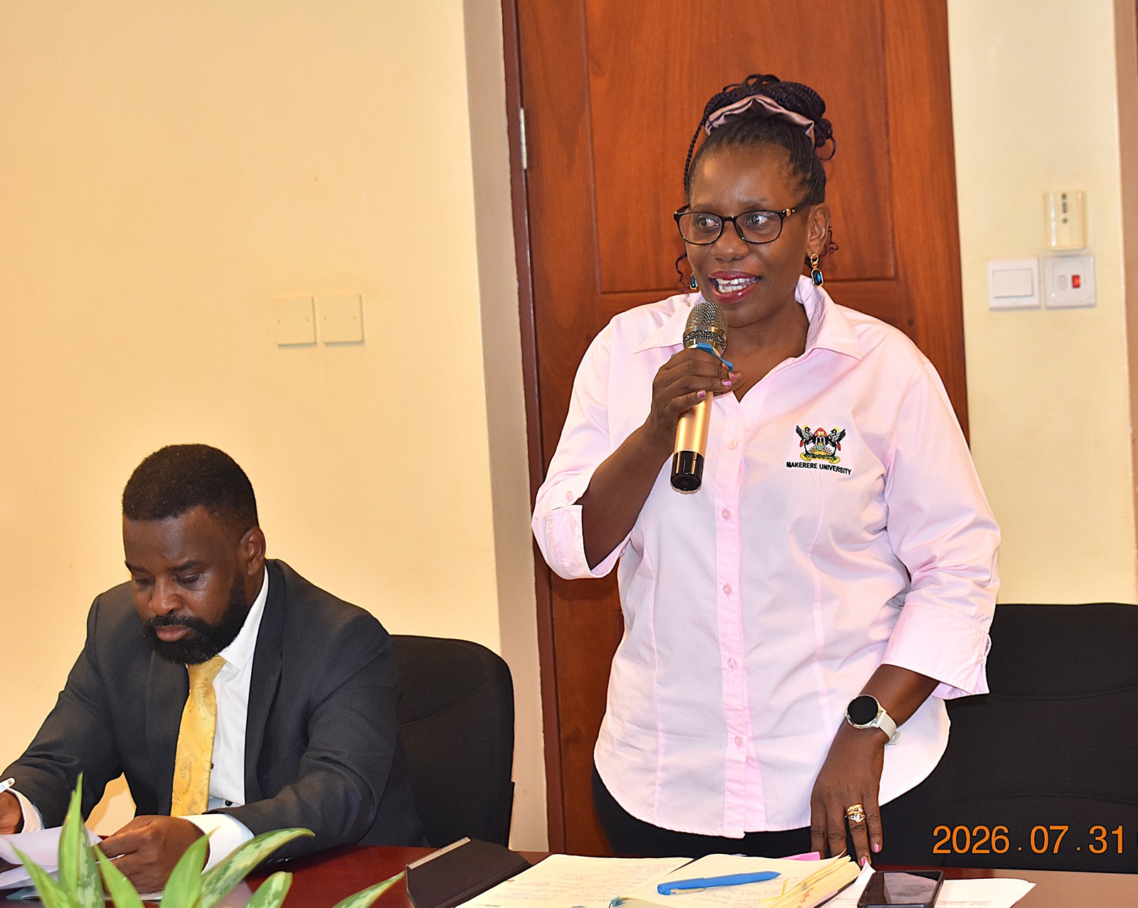 Prof. Justine Namaalwa, Head of the Department of Environmental Management addressing participants. End of Project Workshop for “Strengthening Education and Research Capacity for Enhancing Biodiversity Conservation and Sustainable Natural Resources Use,” Makerere University, in partnership with Rhine-Waal University of Applied Sciences (Germany) and the Central University of Technology (South Africa), 31st July 2026, Kampala Uganda, East Africa.