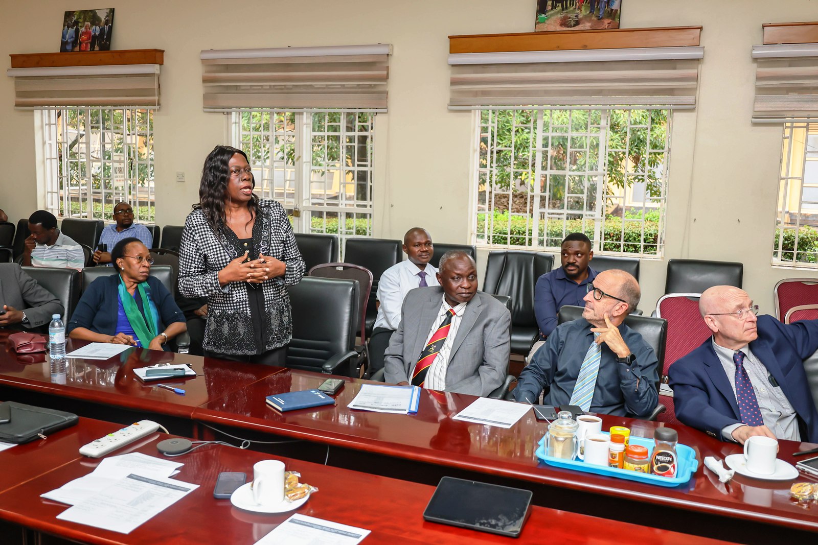 Dr. Cissy Kityo Mutuluuza (Standing) highlights JCRC's work. Makerere University College of Health Sciences (MakCHS) hosts Director of the NIH Fogarty International Center (FIC), Dr. Steven Schiff, 5th August 2026, Mulago Hospital Complex, Kampala Uganda, East Africa. 