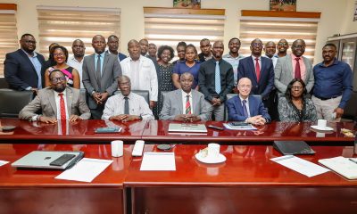 Officials pose for a group photo with Dr. Steven Schiff during his visit to CHS on 5th August 2026. Makerere University College of Health Sciences (MakCHS) hosts Director of the NIH Fogarty International Center (FIC), Dr. Steven Schiff, 5th August 2026, Mulago Hospital Complex, Kampala Uganda, East Africa.