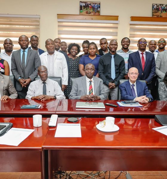 Officials pose for a group photo with Dr. Steven Schiff during his visit to CHS on 5th August 2026. Makerere University College of Health Sciences (MakCHS) hosts Director of the NIH Fogarty International Center (FIC), Dr. Steven Schiff, 5th August 2026, Mulago Hospital Complex, Kampala Uganda, East Africa.