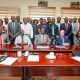 Officials pose for a group photo with Dr. Steven Schiff during his visit to CHS on 5th August 2026. Makerere University College of Health Sciences (MakCHS) hosts Director of the NIH Fogarty International Center (FIC), Dr. Steven Schiff, 5th August 2026, Mulago Hospital Complex, Kampala Uganda, East Africa.