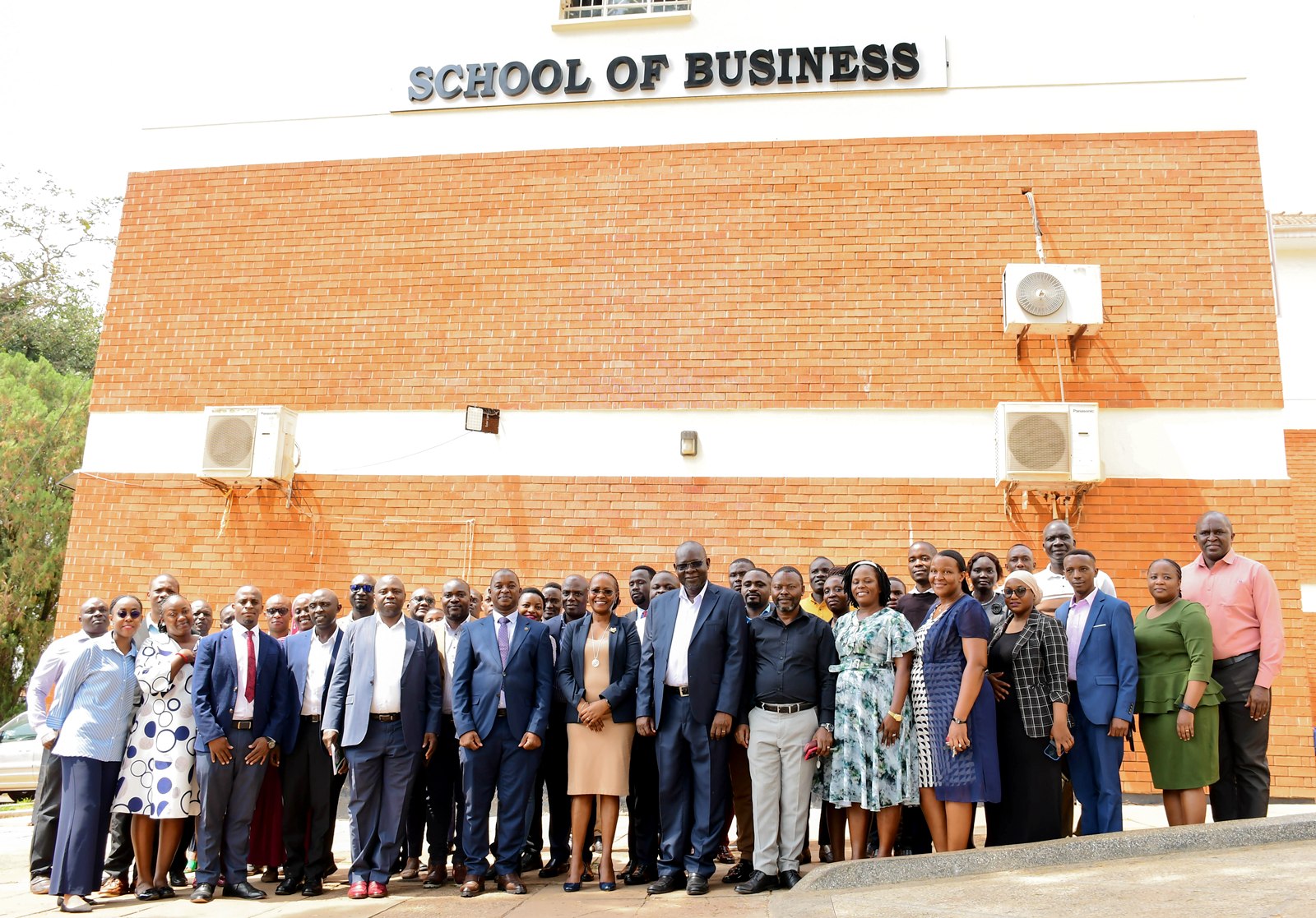 Prof. Sarah Ssali and Assoc. Prof. Godfrey Akileng with CoBAMS Staff and the first cohort PhD Students at the launch on 4th August 2026. Launch of two taught Doctor of Philosophy (PhD) programmes namely: PhD in Management (by coursework) and PhD in Accounting and Finance (by coursework) by School of Business at the College of Business and Management Sciences (CoBAMS), 4th August 2026, Makerere University, Kampala Uganda, East Africa.