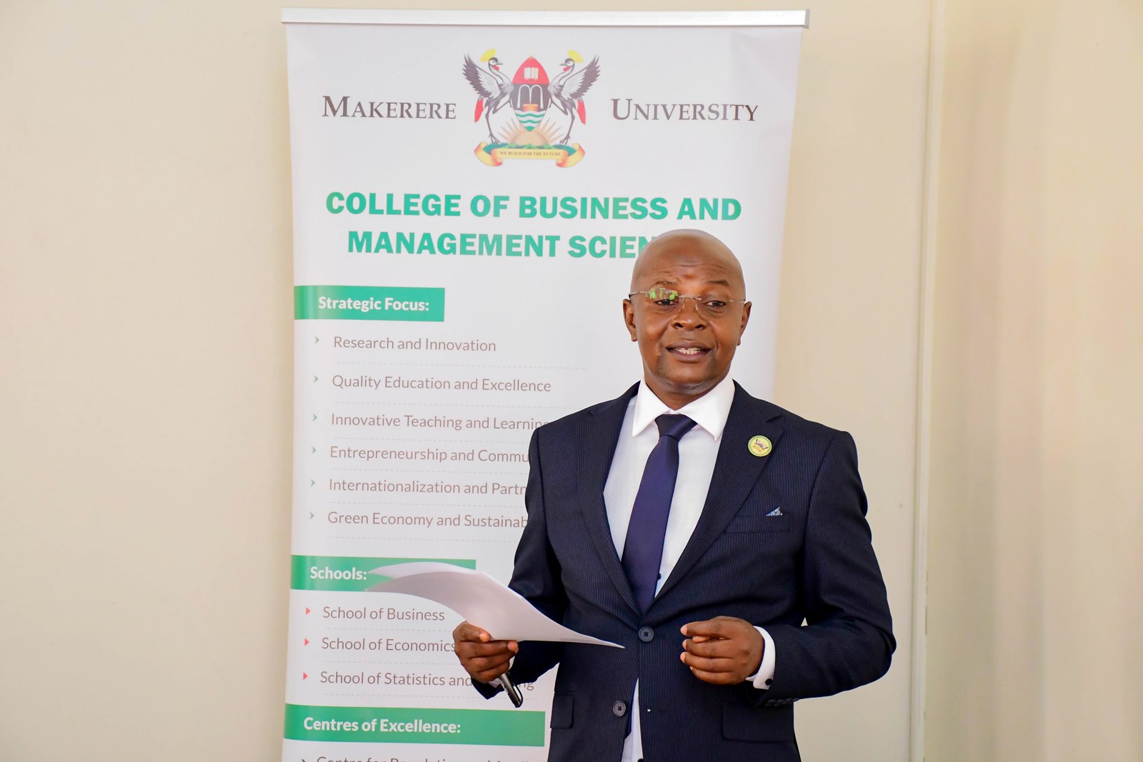 Prof. Edward Bbaale, Principal of College of Business and Management Sciences. Launch of two taught Doctor of Philosophy (PhD) programmes namely: PhD in Management (by coursework) and PhD in Accounting and Finance (by coursework) by School of Business at the College of Business and Management Sciences (CoBAMS), 4th August 2026, Makerere University, Kampala Uganda, East Africa.