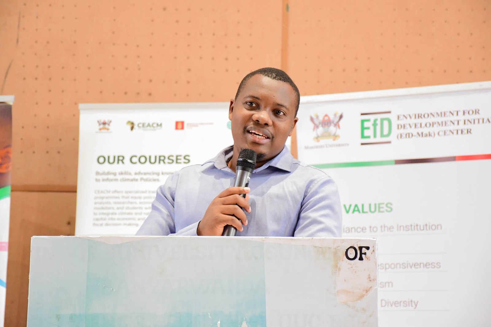 Mr. Blaise Turyasingura from the Makerere University Revenue Office. College of Business and Management Sciences (CoBAMS) kick off of four-day orientation programme 4th August 2026, Yusuf Lule Central Teaching Facility Auditorium, Makerere University, Kampala Uganda, East Africa.
