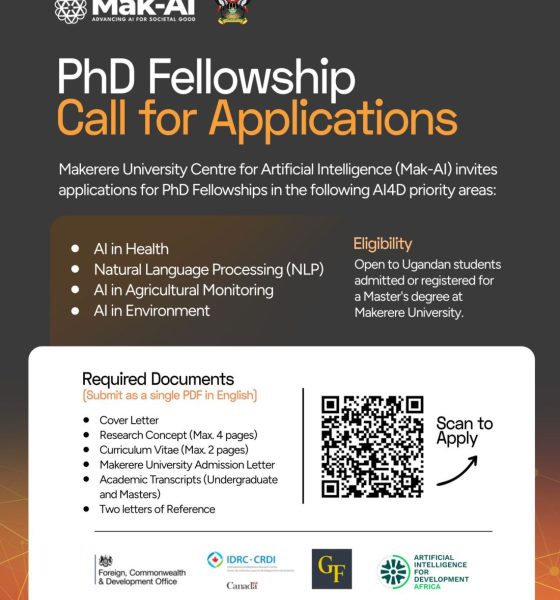 Call For Applications: Mak-AI PhD Fellowship. Deadline: 24th August 2026. Makerere University Centre for Artificial Intelligence (Mak-AI), College of Computing and Information Sciences (CoCIS), Makerere University, Kampala Uganda, East Africa.
