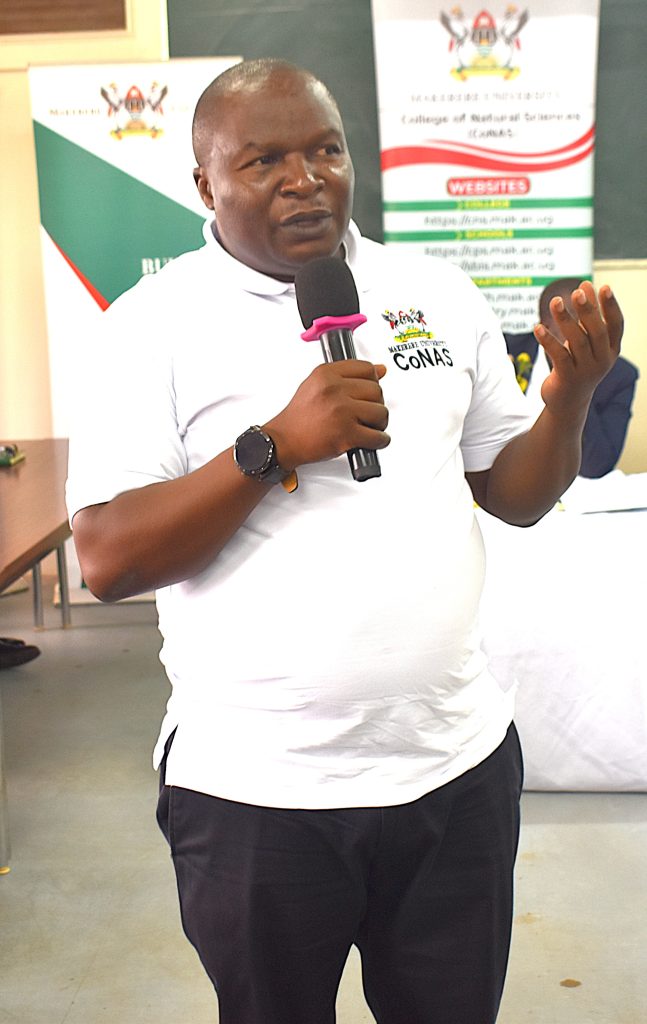 On behalf of the Dean of the School of Biosciences, Dr. Godfrey Kawooya Kubiriza encouraged the students to embrace the programmes to which they were admitted, noting that each programme offers unique opportunities for learning and career growth. Freshers' Orientation for College of Natural Sciences (CoNAS) for the Academic Year 2026/2027, 5th August 2026, Room 201/202, JICA Building, Makerere University, Kampala Uganda, East Africa.