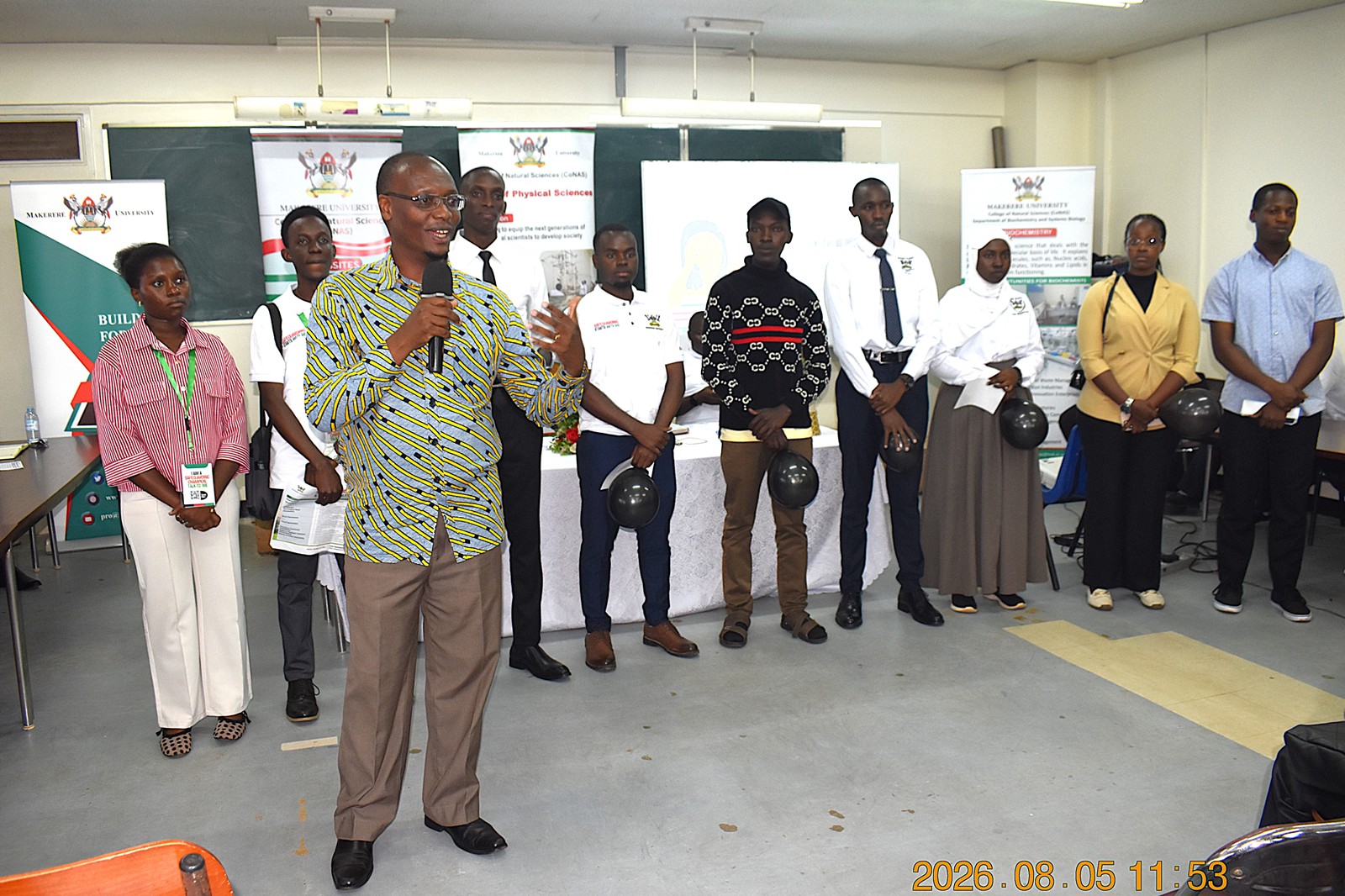 Mr. Geoffrey Denye briefed students on the Emerging Leaders Programme at the University. Freshers' Orientation for College of Natural Sciences (CoNAS) for the Academic Year 2026/2027, 5th August 2026, Room 201/202, JICA Building, Makerere University, Kampala Uganda, East Africa.