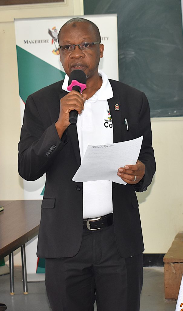 The Deputy Principal of CoNAS, Prof. Juma Kasozi addressing the students. Freshers' Orientation for College of Natural Sciences (CoNAS) for the Academic Year 2026/2027, 5th August 2026, Room 201/202, JICA Building, Makerere University, Kampala Uganda, East Africa.