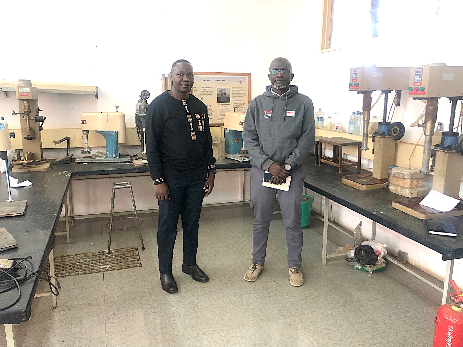 Dr Denis Mutebi and Dr Arthur Batte in the mineral processing lab of the Copperbelt University (CBU), Zambia during the benchmarking exercise held on 19th-23rd July 2026. Strengthening Uganda’s Mineral Sector through Labour-Market Aligned Curricula Reforms: A Comprehensive Review of BSc/MSc/PhD Geology Curricula and Development of Industry-Aligned Short Courses at Makerere University (Mak-SDMU) Project, Makerere University Department of Geology and Petroleum Studies, Ministry of Energy and Mineral Development (MEMD) benchmarking exercise at Copperbelt University (CBU) in Kitwe, Zambia, and the Zimbabwe School of Mines (ZSM), 19th-23rd July 2026.