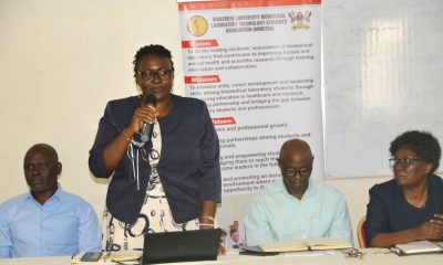 Assoc. Prof. Claire Mack Mugasa, Dean of SBLS, (2ND R) addresses the incoming Biomedical Laboratory Technology class at Makerere University, congratulating them on making ‘one of the best decisions of your lives’. School of Biosecurity, Biotechnical and Laboratory (SBLS) orientation for undergraduate and postgraduate students, 4th August 2026,e College of Veterinary Medicine, Animal Resources and Biosecurity (CoVAB), Makerere University, Kampala Uganda, East Africa.