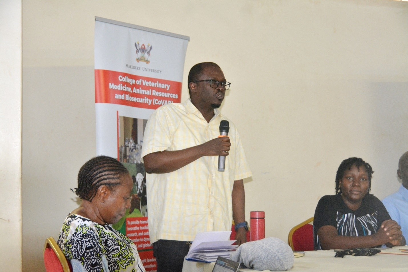 A warm welcome from Dr. Philip Magambo, Coordinator of Molecular Biology, as he inspires our new students at orientation. School of Biosecurity, Biotechnical and Laboratory (SBLS) orientation for undergraduate and postgraduate students, 4th August 2026,e College of Veterinary Medicine, Animal Resources and Biosecurity (CoVAB), Makerere University, Kampala Uganda, East Africa.
