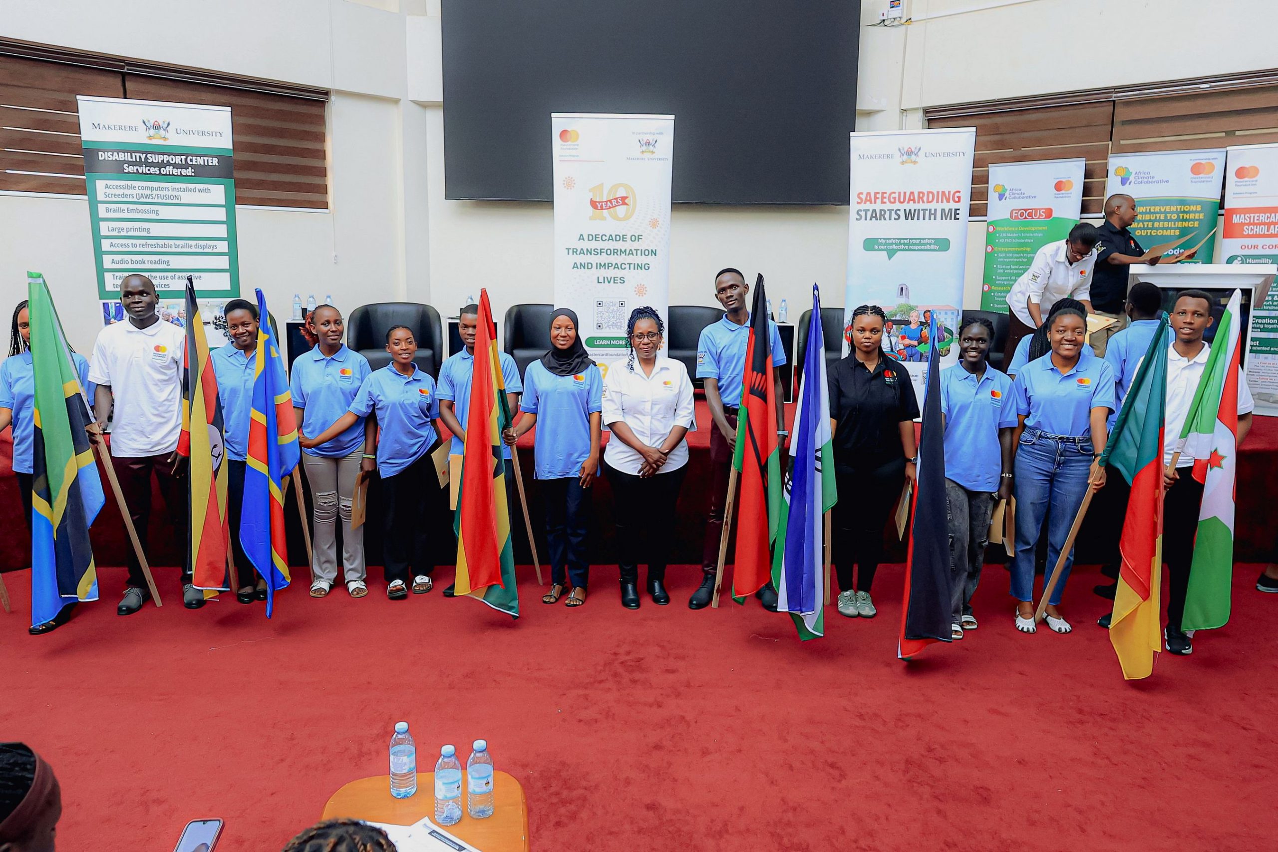 Prof. Namaalwa, posing for a photo with International Scholars. Award Ceremony for Cohort 9 of 258 recipients of the prestigious Mastercard Foundation scholarship for the 2026/2027 academic, 20th August 2026, Makerere University School of Public Health (MakSPH) Auditorium, Main Campus, Kampala Uganda, East Africa.
