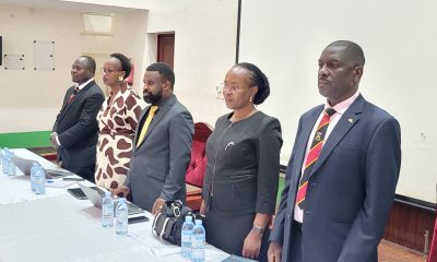 R-L: Prof. Julius Kikooma, Prof. Sarah Ssali, Prof. Robert Wamala, Ms. Grace Cherotich Ruto and Dr. Kizito Ongaya at the orientation of the 2026/2027 PhD Cohort on 10th August 2026. Directorate of Graduate Training (DGT) Orientation of the 2026/2027 cohort of PhD students, 10th August 2026, Main Hall, Main Building, Makerere University, Kampala Uganda, East Africa.