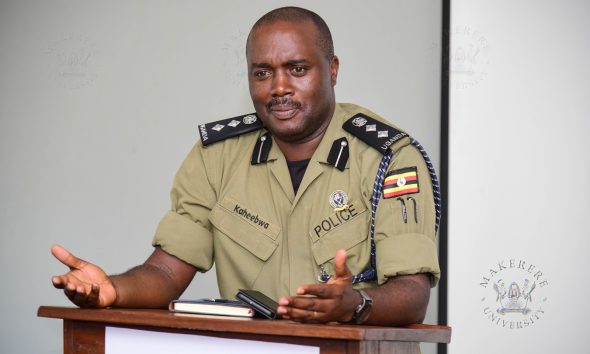 The Chief Security Officer (CSO) SSP Kaheebwa Geoffrey addresses Guild President Contestants during the Briefing organised by the 92nd Guild Electoral Commission on 26thMarch2026, Telepresence Centre, Senate Building, Makerere University, Kampala Uganda, East Africa.