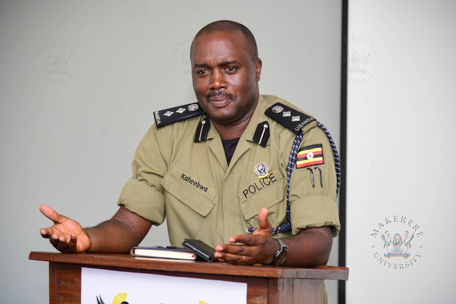 The Chief Security Officer (CSO) SSP Kaheebwa Geoffrey addresses Guild President Contestants during the Briefing organised by the 92nd Guild Electoral Commission on 26thMarch2026, Telepresence Centre, Senate Building, Makerere University, Kampala Uganda, East Africa.