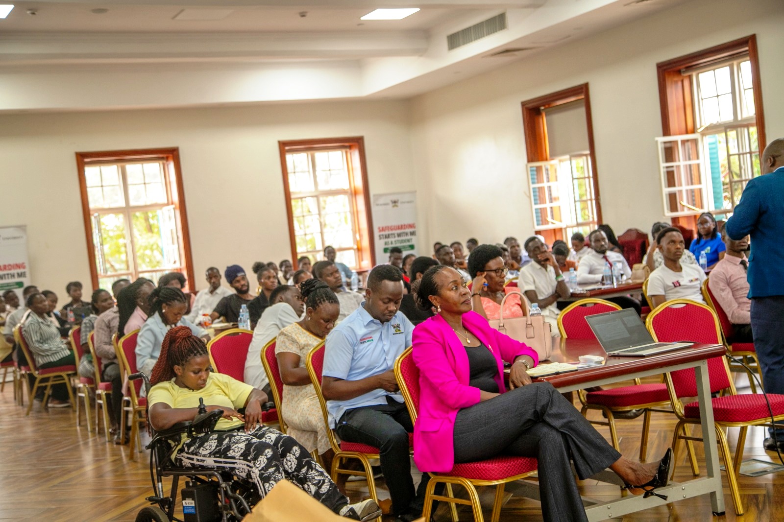 Dr. Winifred Kabumbuli with Mr. Musa Mulindwa, Ms. Susan Mbababazi, officials and Student Safeguarding Champions during the training on 31st July 2026. More than 60 Student Safeguarding Champions have undergo intensive training to strengthen efforts aimed at preventing abuse, promoting inclusion and creating a safer learning environment for all students, 31st July 2026, Senior Common Room, Main Building, Makerere University, Kampala Uganda, East Africa.