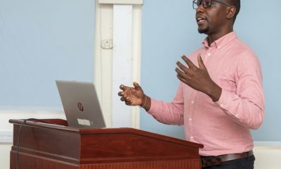 Mak-BSSR PhD-Level beneficiary Khamisi Musanje presents his research during a meeting at the College of Health Sciences (CHS). Makerere University, Kampala Uganda, East Africa.
