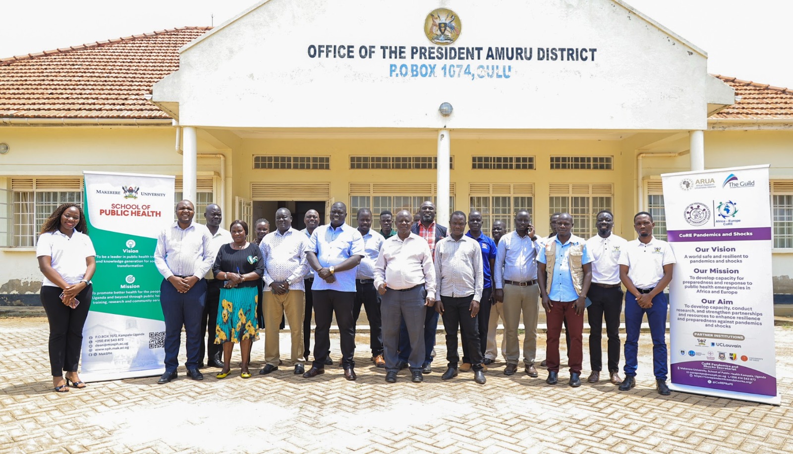 Participants at the Mpox response study dissemination meeting in Amuru District on 10 August 2026. Makerere University School of Public Health (MakSPH), through the Africa-Europe Cluster of Research Excellence (CoRE) for Preparedness and Response to Pandemics and Shocks, research dissemination of Uganda’s Mpox response with stakeholders in Kasese, Amuru, Nakasongola and Mayuge Districts Uganda, East Africa, 10th-14th August 2026.
