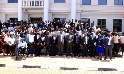 Justice Egonda-Ntende poses for a group photo with School of Law Leadership and First-Year LLB Students at their orientation on 6th August 2026. Bachelors of Laws (LLB) Freshers’ Orientation opening ceremony, August 6th, 2026, School of Law, Makerere University, Kampala Uganda, East Africa.