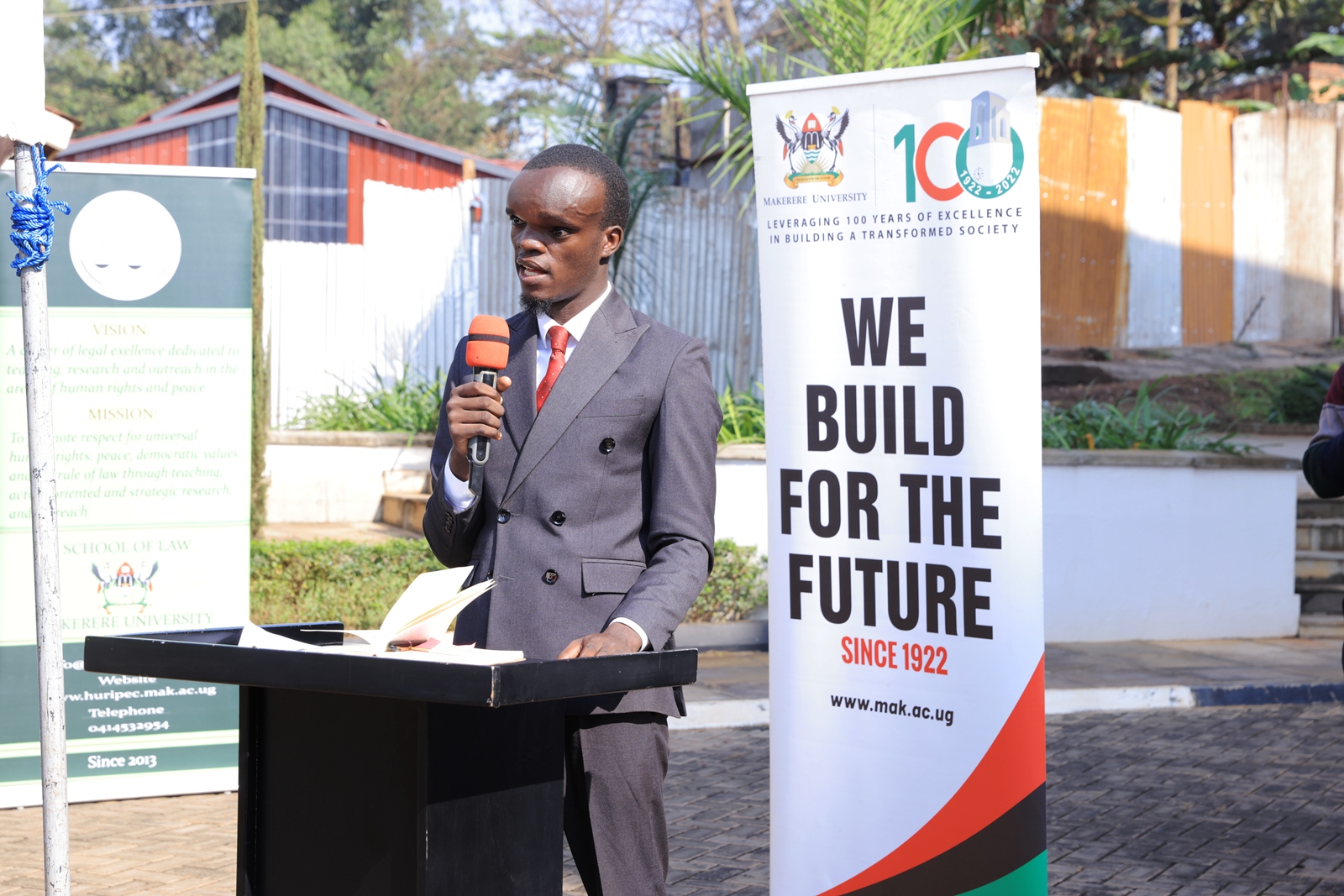 President of the Makerere Law Society (MLS), Rogers Sembajjwe. Bachelors of Laws (LLB) Freshers’ Orientation opening ceremony, August 6th, 2026, School of Law, Makerere University, Kampala Uganda, East Africa.