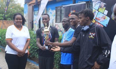 Part of the Mak Sharks Men receive their trophy at the UA Inaugural meet in April. Makerere University's Sports Excellence continues, Newsletter (April-June 2026), Kampala Uganda, East Africa.