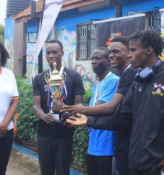Part of the Mak Sharks Men receive their trophy at the UA Inaugural meet in April. Makerere University's Sports Excellence continues, Newsletter (April-June 2026), Kampala Uganda, East Africa.
