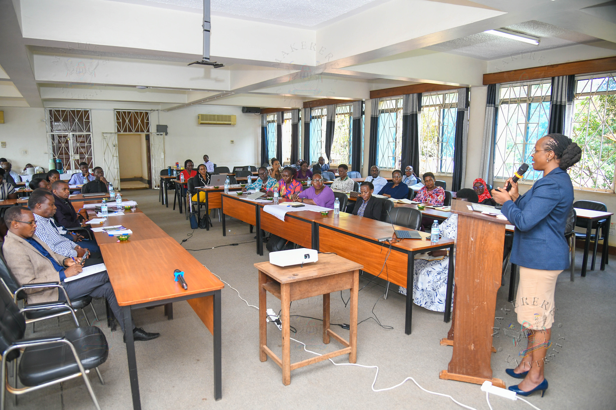 Prof. Sarah Ssali addresses participants at the workshop. Makerere University Writing Center (MakWC) minutes writing toolkit workshop for executive and administrative staff, opened by DVCAA Prof. Sarah Ssali, 4th August, 2026, Telepresence Hall, Senate Building, Makerere University, Kampala Uganda, East Africa.