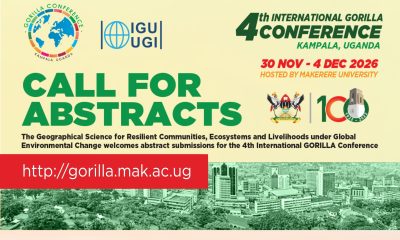 Call for Abstracts – 4th International GORILLA Conference 2026. 4th International Conference on Geographical Science for Resilient Communities, Ecosystems and Livelihoods under Global Environmental Change (GORILLA), 30th November-4th December 2026, Commonwealth Resort Munyonyo, Kampala, Uganda. Organised by the Department of Geography, Geo-Informatics and Climatic Sciences, College of Agricultural and Environmental Sciences (CAES), Makerere University