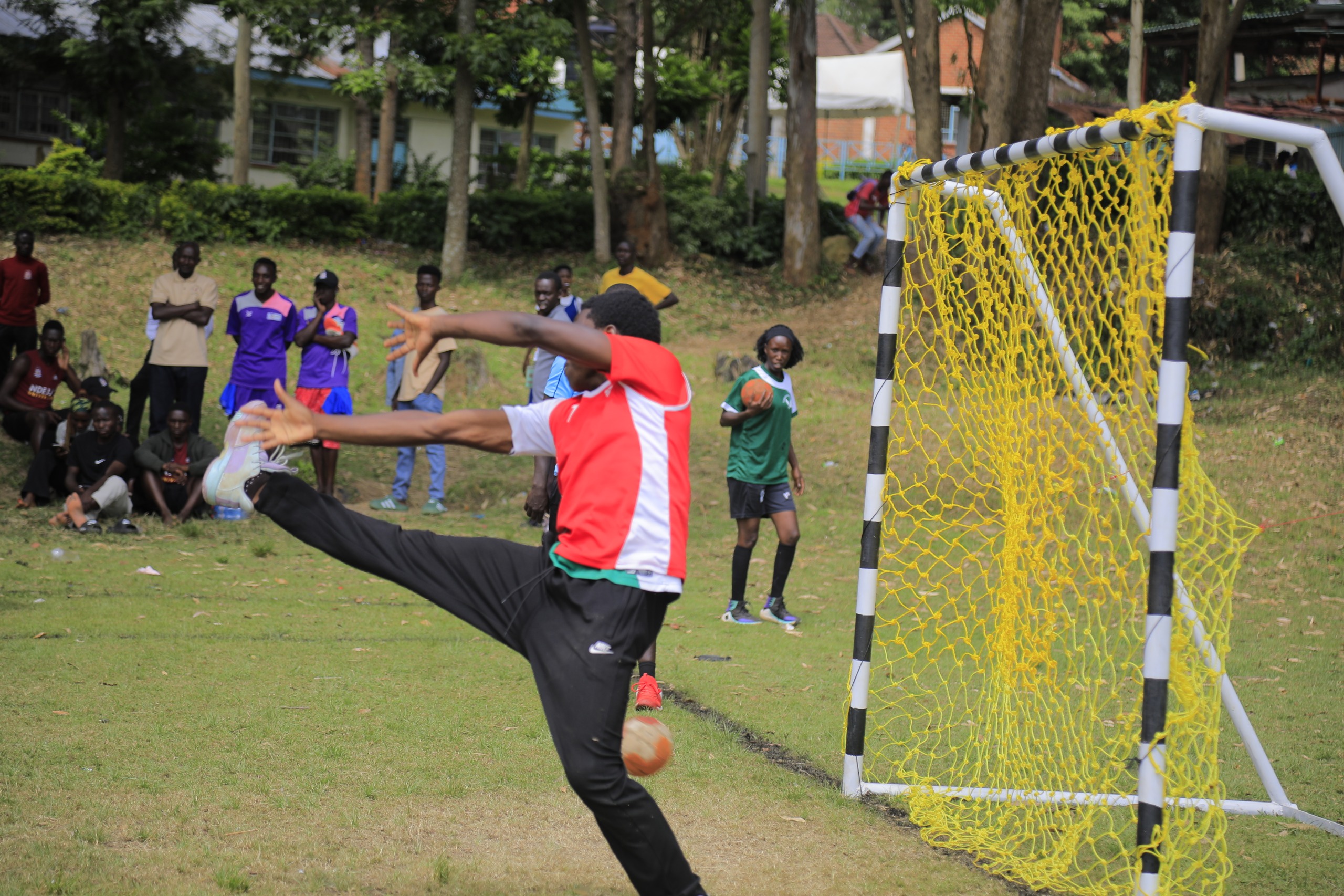 Handball goalkeeper Tamela blocks a shot during a match at the previous edition of the games. Makerere University Games Union at 13th Federation of East African University Sports (FEAUS) Games, 15th-21st December 2024, Maseno University, Kisumu County, Kenya, East Africa.