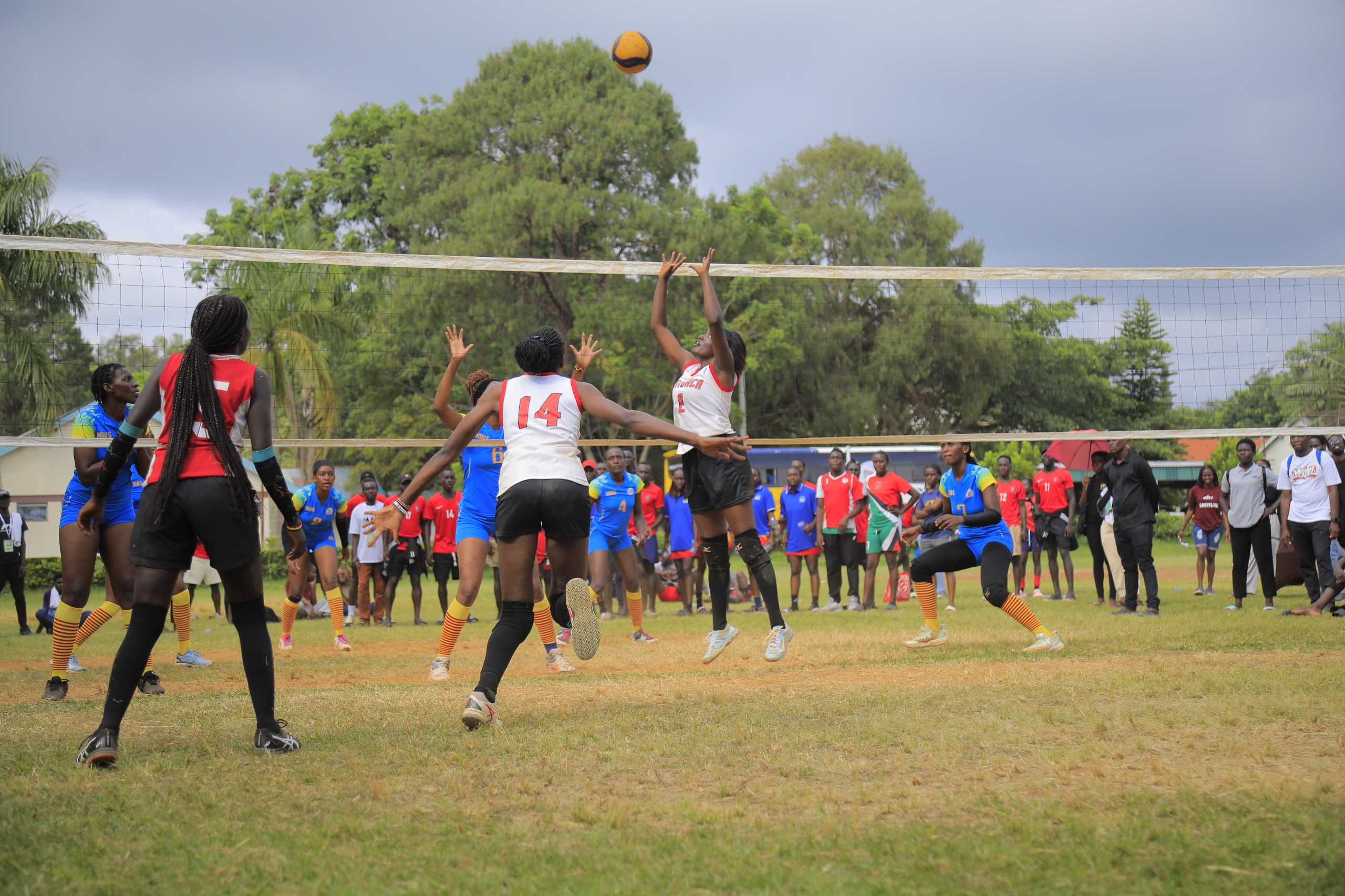 The Makerere Volleyball team in action at the previous edition of the games hosted by Maseno University, Kenya, 15th-21st December 2024. Makerere University Games Union at 13th Federation of East African University Sports (FEAUS) Games, 15th-21st December 2024, Maseno University, Kisumu County, Kenya, East Africa.