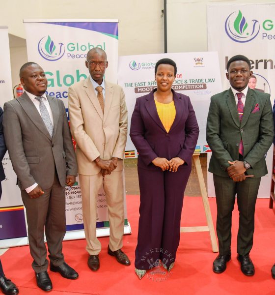 Officials pose for a group photo at the International Day of Peace celebrations on 21st September 2026. 92nd Guild Security Ministry in partnership with the Global Peace Guild International Day of Peace 2026 and Launch of the East African Peace and Trade Law Moot Court Competition, presided over by Minister of State for East African Community Affairs, Hon. James Magode Ikuya represented by Dr. Andrew Musiime, 21st September 2026, Main Hall, Main Building, Makerere University, Kampala Uganda, East Africa.