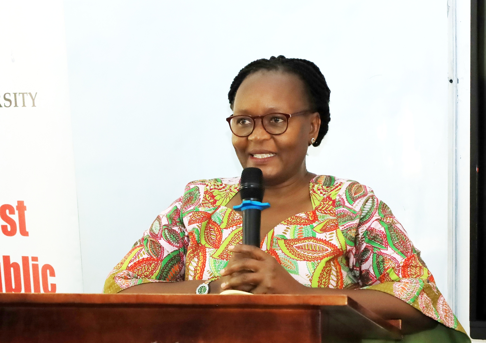 Dr. Pamela Khanakwa giving closing remarks during the orientation. College of Humanities and Social Sciences (CHUSS) orientation of 10 new Gerda Henkel Foundation PhD fellows, CHUSS Smart Room, 7th September 2026, Makerere University, Kampala Uganda, East Africa.