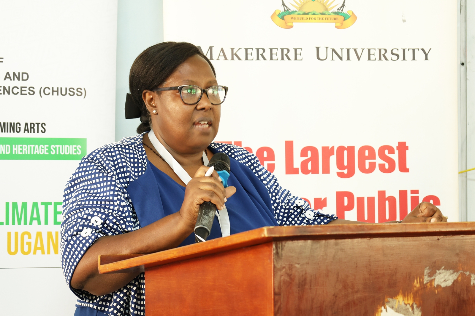 Dr. Charlotte Mafumbo giving remarks during the workshop. Opening Ceremony of three-day workshop hosted by the Department of History, Archaeology and Heritage Studies, School of Liberal and Performing Arts, College of Humanities and Social Sciences (CHUSS) examining the historical relationship between climate change and migration in Uganda, under a joint project between Makerere University and the University of Cambridge, CHUSS Smart Room, 8th-10th September 2026, Kampala Uganda, East Africa.
